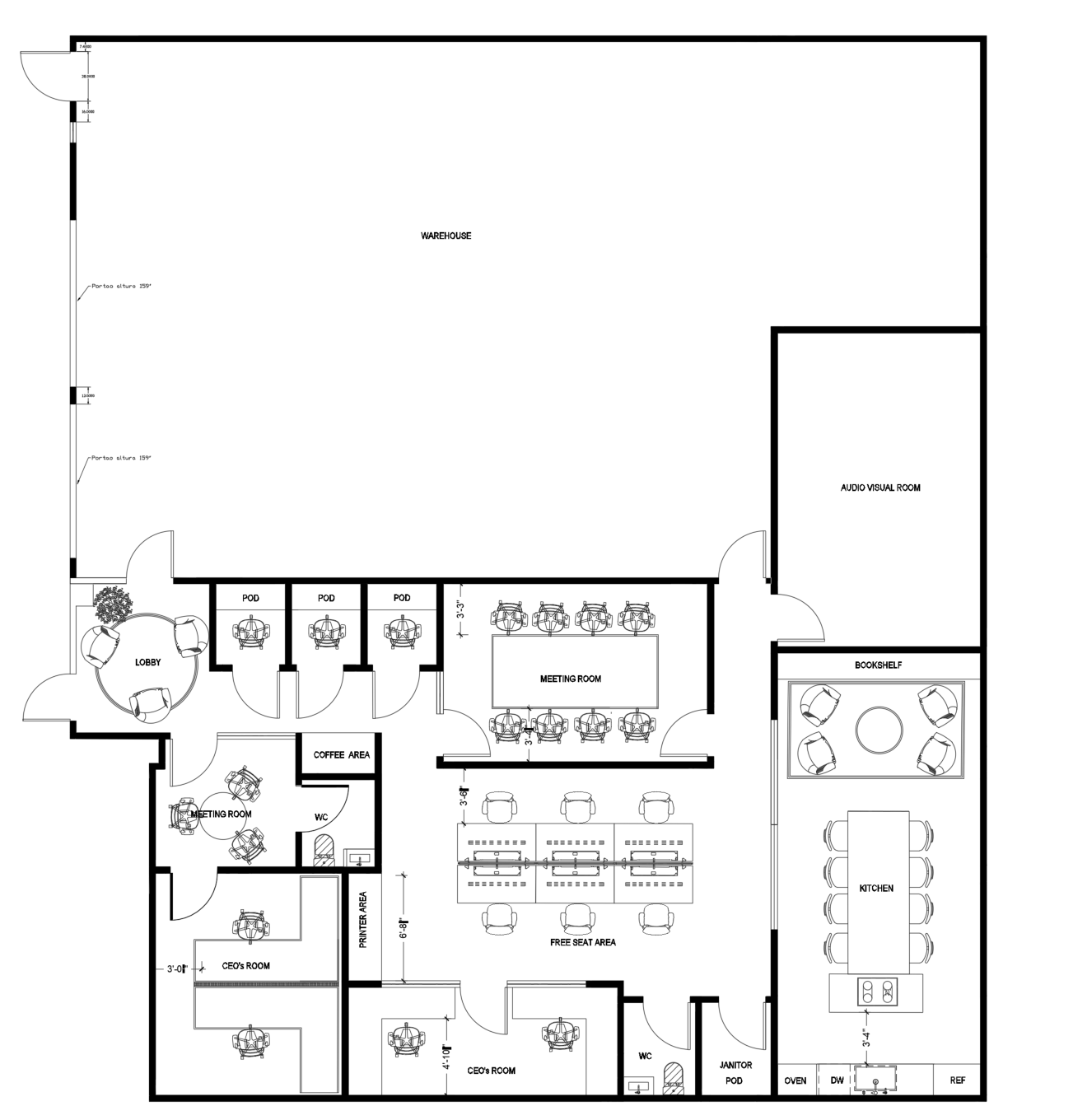 Planta proposta com mobiliário do escritório GGRC+ Onyx