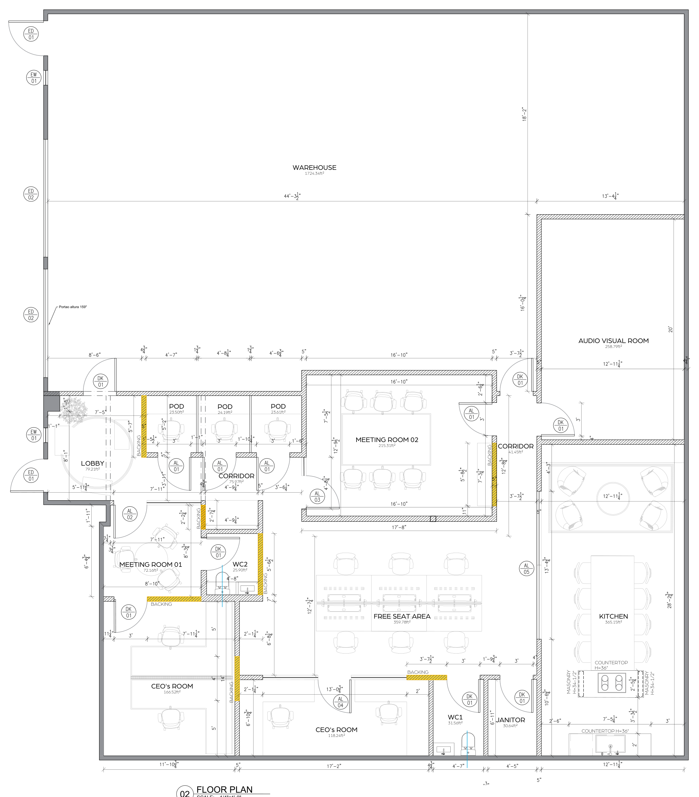Prancha 002 R00: planta executiva cotada, original TeKa Architecture